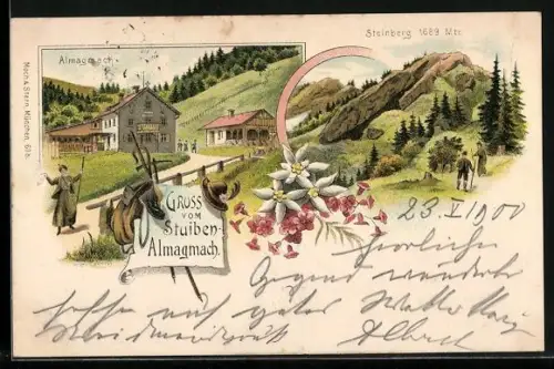 Lithographie Almagmach am Stuiben, Gasthaus Almagmach, Steinberg