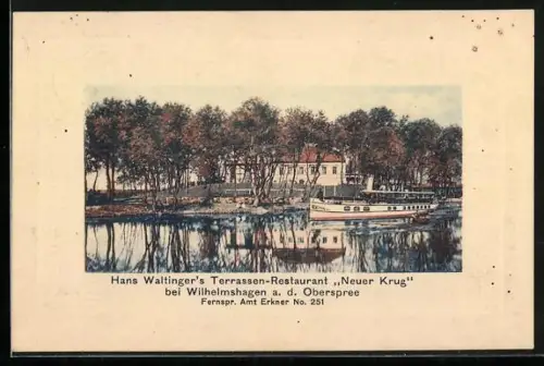 AK Wilhelmshagen a. d. Oberspree, Hans Waltingers Terrassen-Restaurant Neuer Krug