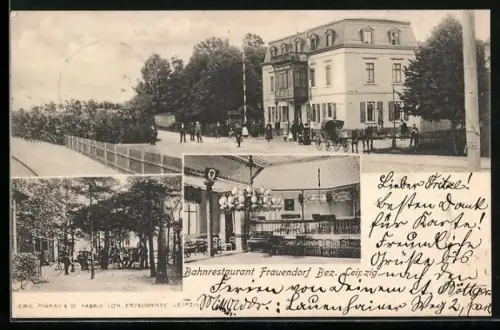 AK Frauendorf /Bez. Leipzig, Bahnhof, Bahnrestaurant, Garten, Innenansicht