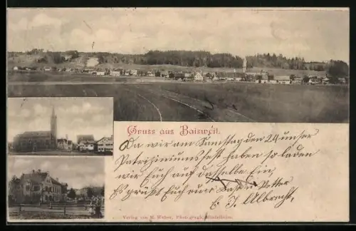 AK Baisweil, Kirche, Ortsansicht aus der Vogelschau
