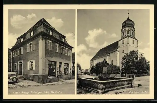 AK Oedheim a. K., Schuhgeschäft Anton Riegg, Kirche