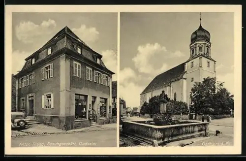 AK Oedheim a. K., Schuhgeschäft Anton Riegg, Kirche