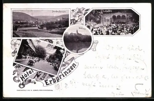 AK Sondershausen / Thüringen, Hotel zum Erbprinzen, Lohplatz, Schloss, Ortsansicht