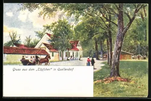 Künstler-AK Quellendorf, Gasthof zum Töpfchen