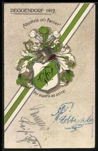 Künstler-AK Deggendorf, Studentenwappen Absolvia sei`s Panier, Absolvia 1912