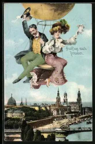 AK Jena, Fliegende Menschen im Ballon über dem Marktplatz