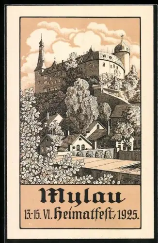 Künstler-AK Mylau, Heimatfest 1925, Burg Mylau