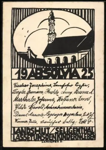 Künstler-AK Landshut /Seligenthal, Absolvia 1925