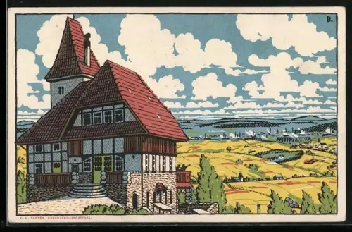 Steindruck-AK Hohenstein-Ernstthal, Berggasthaus zur Bismarckhöhe auf dem Pfaffenberg