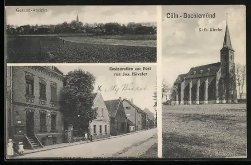 AK Köln-Bocklemünd, Restaurant zur Post von Jos. Höveler, Kath. Kirche