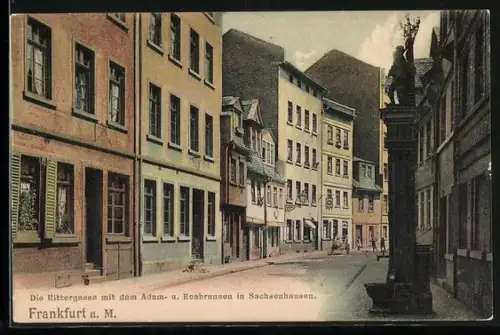 AK Frankfurt-Sachsenhausen, Rittergasse mit dem Adam- u. Evabrunnen