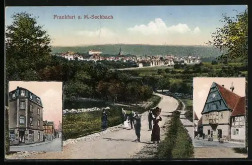 AK Frankfurt a. M.-Seckbach, Gasthaus und Blick über den Ort