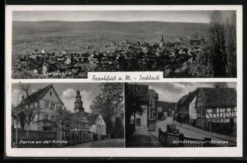 AK Frankfurt a. M.-Seckbach, Wilhelmshöher-Strasse, Partie an der Kirche