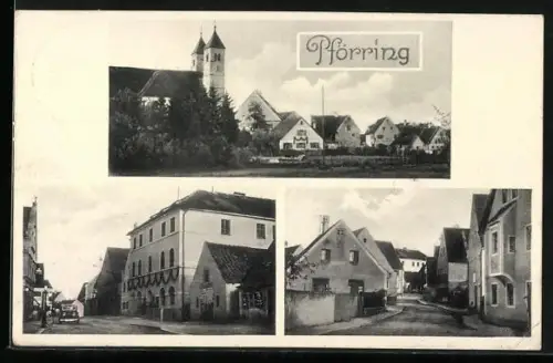 AK Pförring, Tanksäule, Strassenpartie im Ort, Kirche