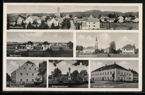 AK Allershausen / München, Gasthaus Fleck, Gasthaus Obermeier, Kriegerdenkmal, Oberallershausen