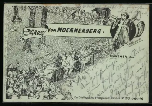 Lithographie München-Au, Massenansturm auf das Gasthaus Nockherberg