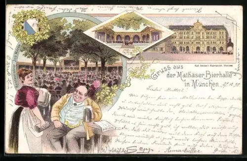 Lithographie München, Gasthaus Mathäser Bierhalle, Bayerstrasse