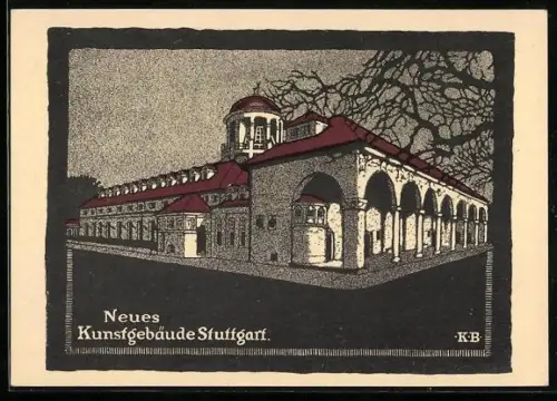 Steindruck-AK Stuttgart, Neues Kunstgebäude