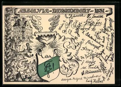AK Deggendorf, Absolvia 1931, Schloss, Wappen