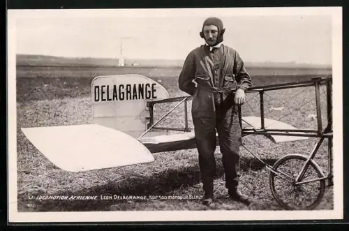 AK Aviateur Leon Delangrange vor seinem Flugzeug vom Typ Blériot