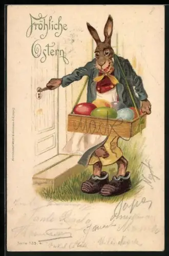 AK Osterhase mit bunten Eiern