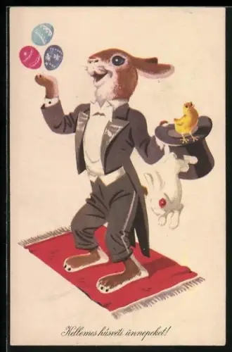 AK Osterhase als Zauberer