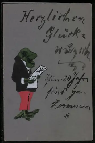 Künstler-AK Handgemalt: Singender Frosch