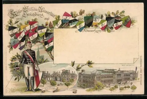 Lithographie Strassburg, altes Schloss und neue Universität