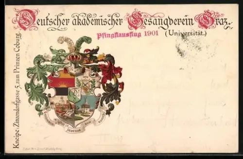 Lithographie Graz, Studentenwappen Deutscher akademischer Gesangsverein der Universität