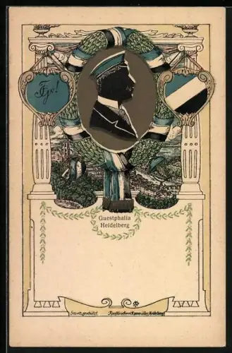 AK Heidelberg, Guestphalia, Studentenwappen, Studentenporträt im Kranz