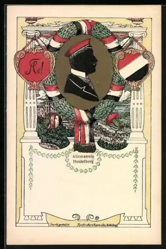AK Heidelberg, Allemannia, Studentenwappen und Studentenporträt