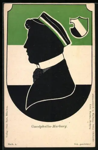 AK Marburg, Guestphalia, Studentenwappen und Studentenporträt