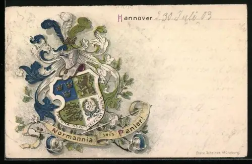 AK Hannover, Studentenwappen mit Degen, Normannia sei`s Panier!