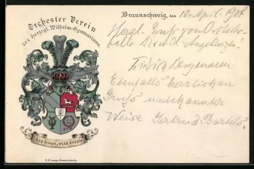AK Braunschweig, Orchester Verein des herzogl. Wilhelm-Gymnasiums, Studentenwappen