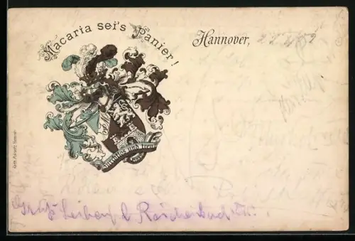 AK Hannover, Studentenwappen, Macaria sei`s Panier!, Furchtlos und treu