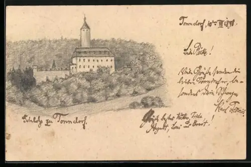 Künstler-AK Handgemalt: Tonndorf / Thüringen, Blick auf das Schloss