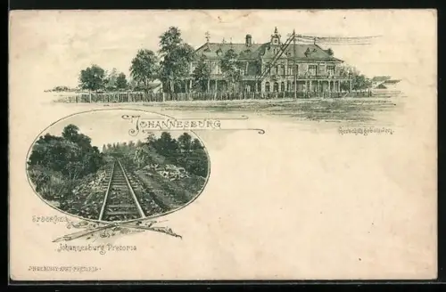 Lithographie Johannesburg, Spoorweg Johannesburg Pretoria, Gerechtsgebouwen