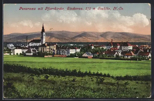 AK Stockerau /N.-Oe., Panorama mit Pfarrkirche