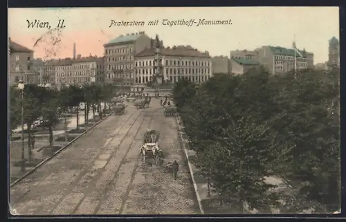 AK Wien, Praterstern mit Tegetthoff-Monument