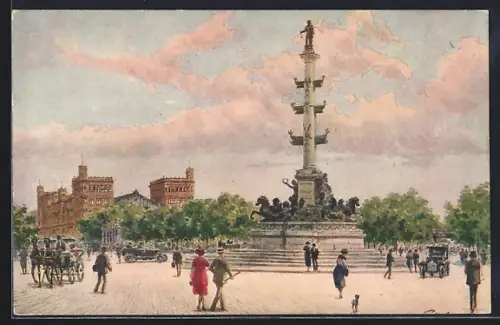 Künstler-AK Wien, Praterstern, Tegetthoffmonument