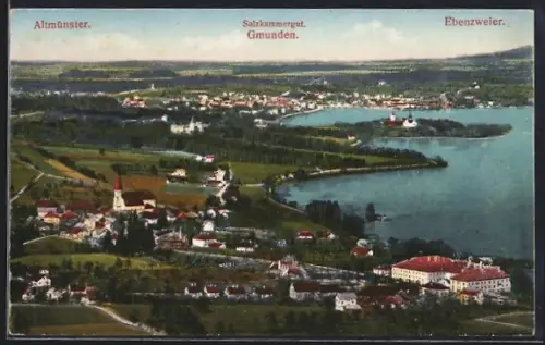 AK Gmunden /Salzkammergut, Ortsansicht mit Altmünster und Ebenzweier
