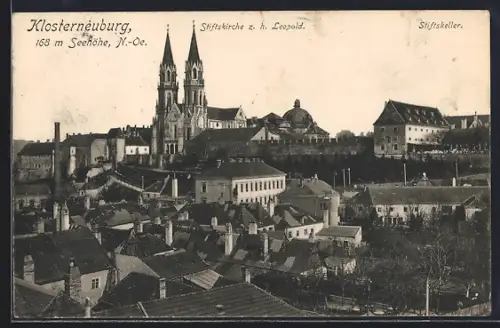 AK Klosterneuburg, Ortsansicht mit Stiftskirche