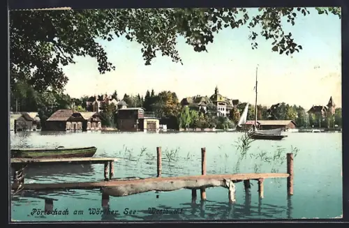 AK Pörtschach am Wörther See, Westbucht mit Segelboot