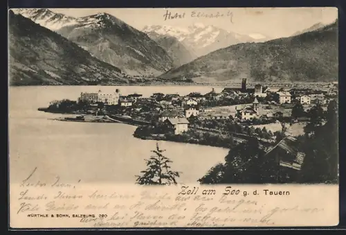 AK Zell am See, Ortsansicht g. d. Tauern