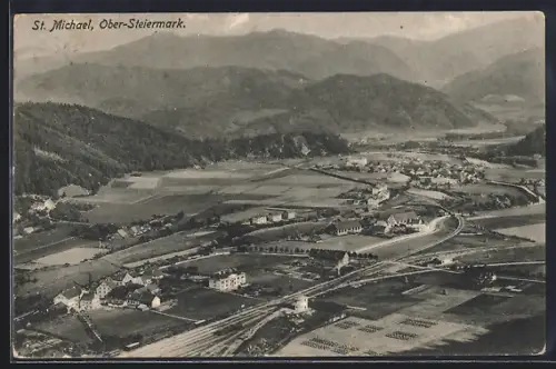 AK St. Michael /Obersteiermark, Fliegeraufnahme des Ortes