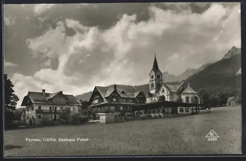 AK Ramsau /Stmk., Gasthaus Pehab und Kirche