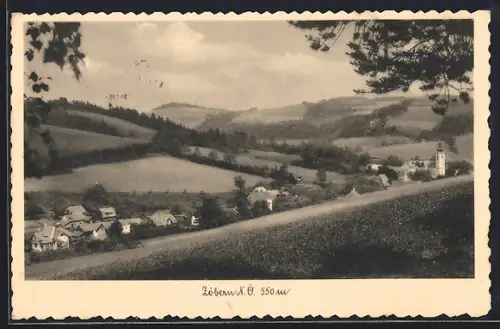 AK Zöbern /N. Ö., Ortsansicht von einem Hang aus