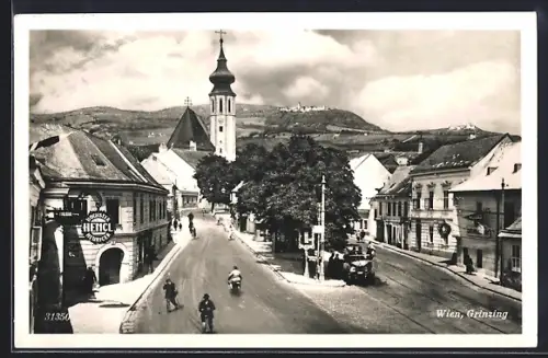 AK Wien Grinzing, Strassenpartie mit Geschäften