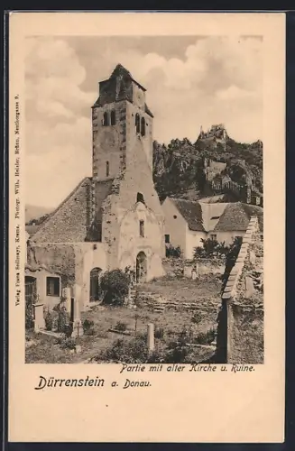 AK Dürrenstein a. D., Partie mit alter Kirche und Ruine