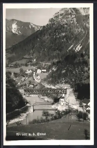 AK Weyer a. d. Enns, Panorama mit Brücke